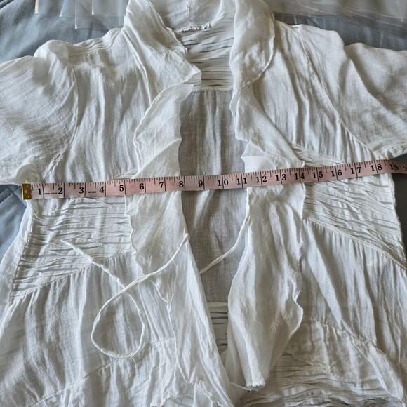 Made in Italy 100% Linen White Ruffle Open Cardigan Boho Lagenlook Coastal Goth - Picture 6 of 7